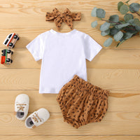 Load image into Gallery viewer, 3 Pieces Set Baby Girls Letters T-Shirts Flower Print Shorts And Bow Headwear Wholesale 230302210
