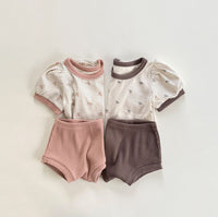 Load image into Gallery viewer, 2 Pieces Set Baby Unisex Flower Checked T-Shirts And Solid Color Shorts Wholesale 230302222
