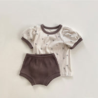 Load image into Gallery viewer, 2 Pieces Set Baby Unisex Flower Checked T-Shirts And Solid Color Shorts Wholesale 230302222
