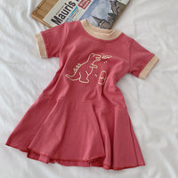 Load image into Gallery viewer, Baby Kid Girls Letters Dinosaur Print Dresses Wholesale 23030232
