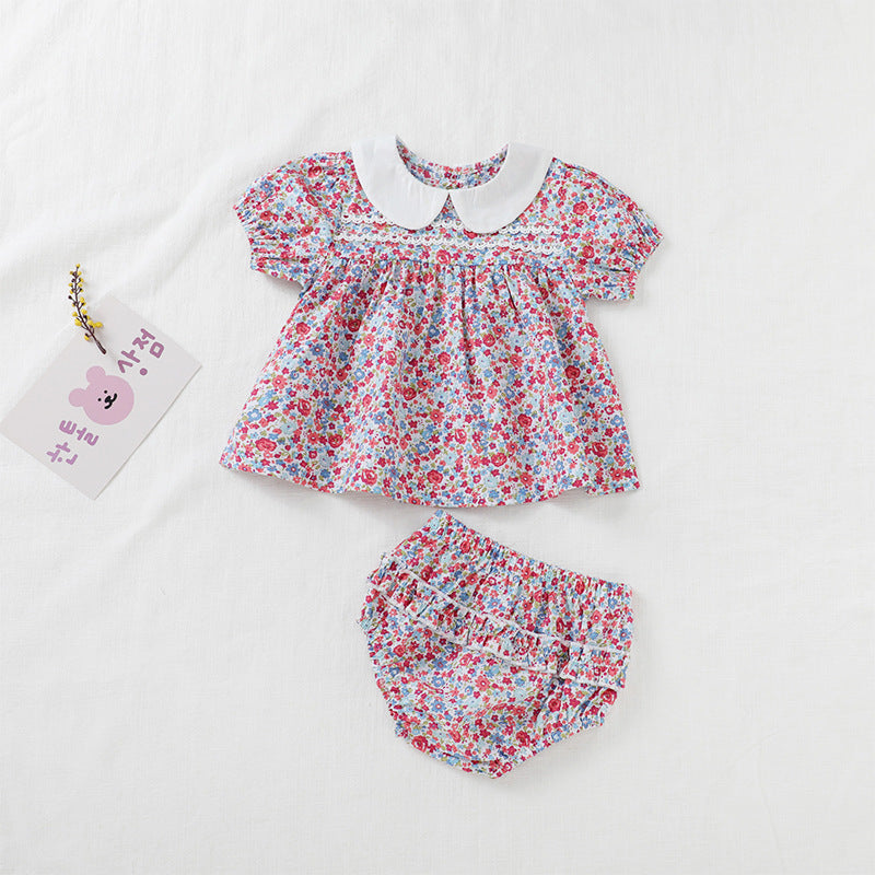 2 Pieces Set Baby Girls Flower Fruit Print Tops And Shorts Wholesale 23030237