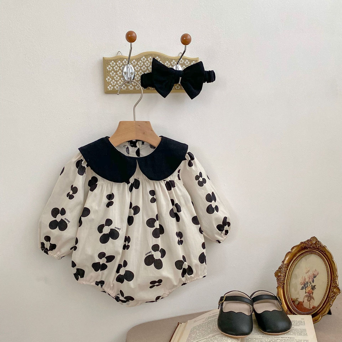 Baby Girls Flower Print Rompers Accessories Headwear Wholesale 230302374