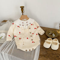 Load image into Gallery viewer, Baby Girls Crochet Embroidered Cardigan And Flower Tops And Rompers Wholesale 230302428
