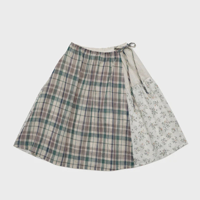 Baby Kid Girls Color-blocking Flower Checked Print Skirts Wholesale 230302494