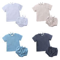 Load image into Gallery viewer, 2 Pieces Set Baby Unisex Solid Color Tops And Shorts Wholesale 23030304
