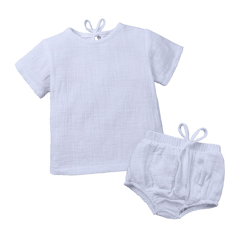 2 Pieces Set Baby Unisex Solid Color Tops And Shorts Wholesale 23030304