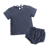 Load image into Gallery viewer, 2 Pieces Set Baby Unisex Solid Color Tops And Shorts Wholesale 23030304
