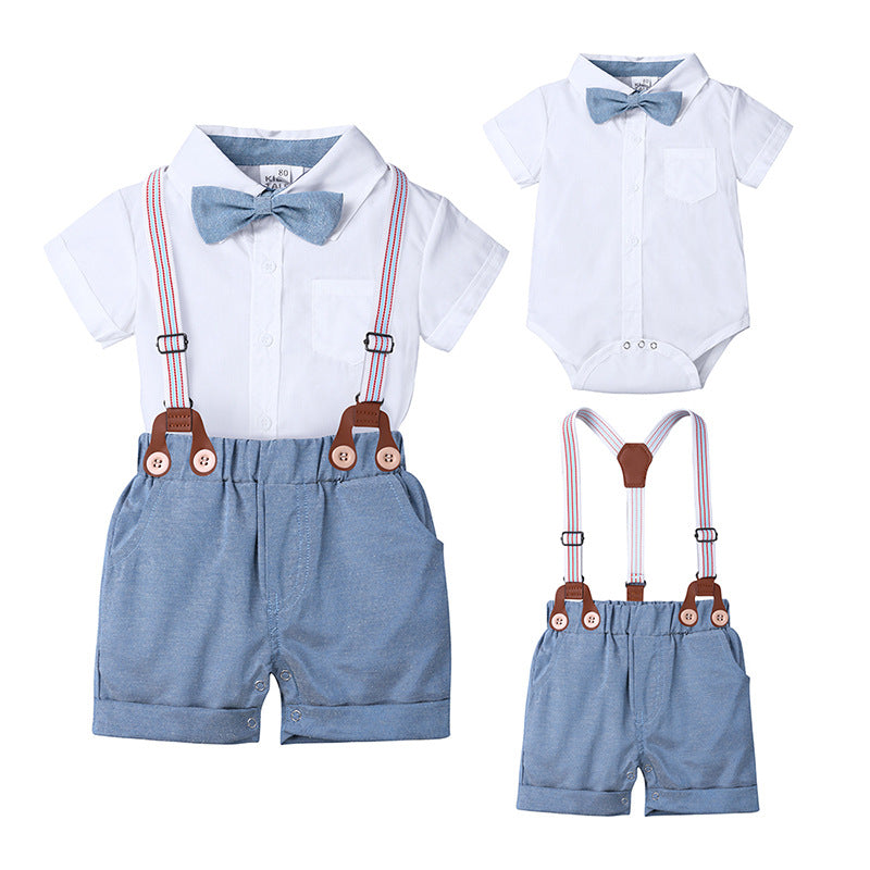 2 Pieces Set Baby Boys Solid Color Bow Rompers Wholesale 23030305