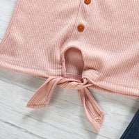 Load image into Gallery viewer, 2 Pieces Set Baby Kid Girls Muslin&amp;Ribbed Tops And Solid Color Pants Wholesale 23030308
