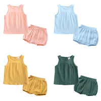 Load image into Gallery viewer, 2 Pieces Set Baby Kid Girls Solid Color Tank Tops And Shorts Wholesale 23030310
