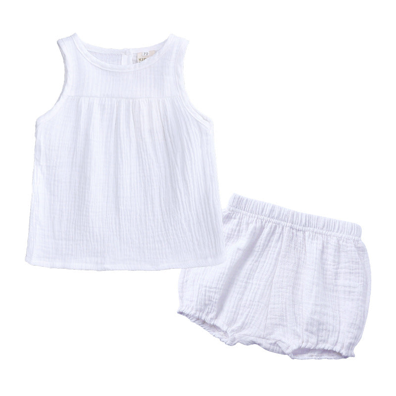 2 Pieces Set Baby Kid Girls Solid Color Tank Tops And Shorts Wholesale 23030310