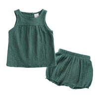 Load image into Gallery viewer, 2 Pieces Set Baby Kid Girls Solid Color Tank Tops And Shorts Wholesale 23030310

