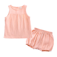 Load image into Gallery viewer, 2 Pieces Set Baby Kid Girls Solid Color Tank Tops And Shorts Wholesale 23030310

