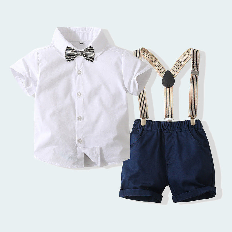 2 Pieces Set Baby Kid Boys Birthday Party Solid Color Bow Shirts And Rompers Wholesale 230303107