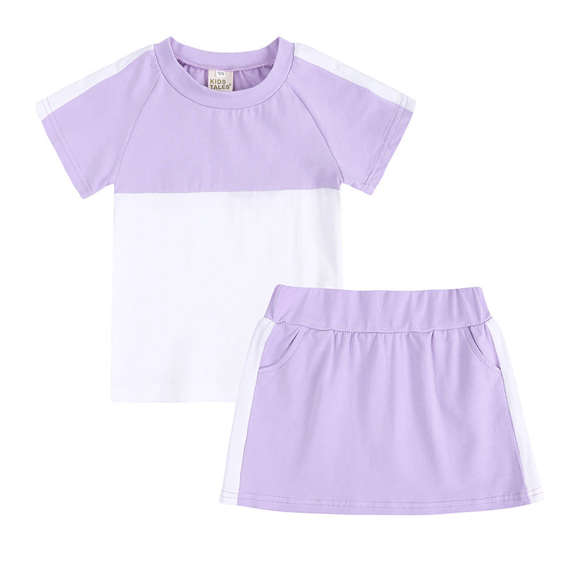 2 Pieces Set Baby Kid Girls Color-blocking T-Shirts And Skirts Wholesale 230303109