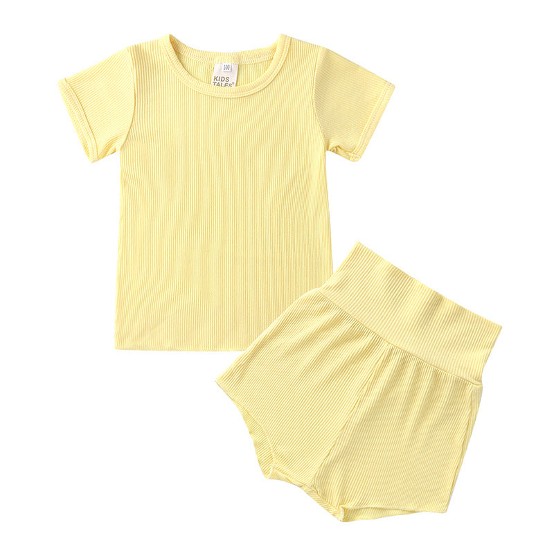 2 Pieces Set Baby Kid Unisex Solid Color T-Shirts And Shorts Wholesale 23030311