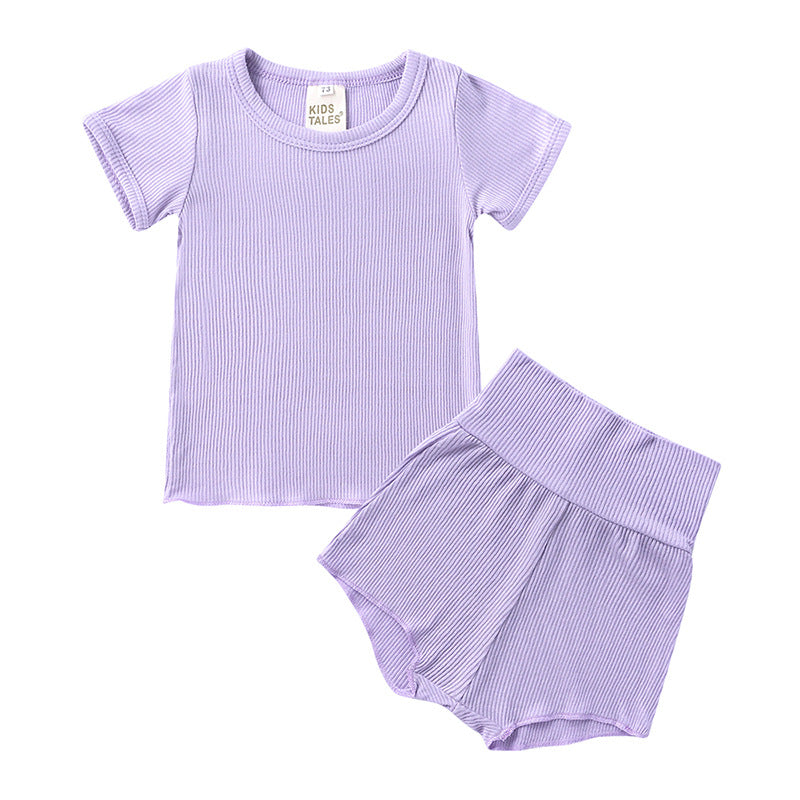 2 Pieces Set Baby Kid Unisex Solid Color T-Shirts And Shorts Wholesale 23030311
