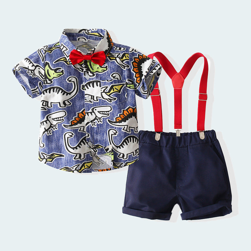 2 Pieces Set Baby Kid Boys Dinosaur Print Shirts And Solid Color Rompers Wholesale 230303132