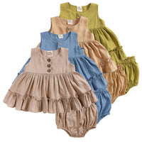 Load image into Gallery viewer, 2 Pieces Set Baby Girls Solid Color Dresses And Shorts Wholesale 230303137
