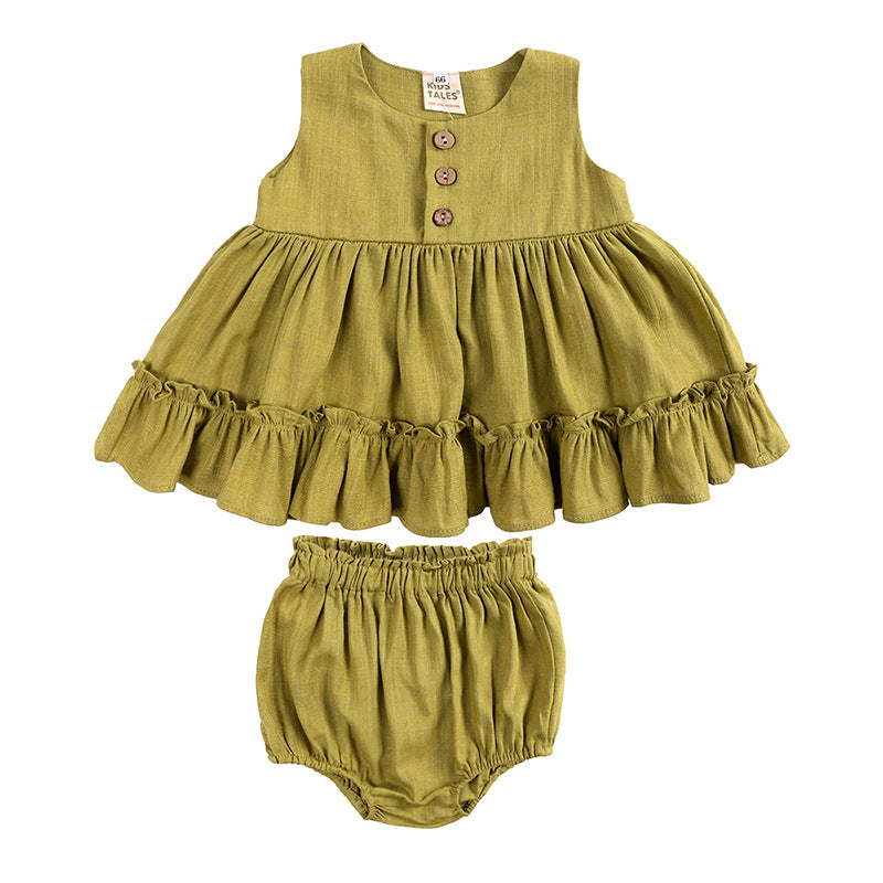 2 Pieces Set Baby Girls Solid Color Dresses And Shorts Wholesale 230303137