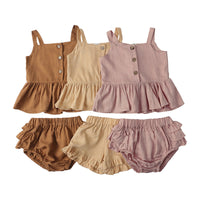Load image into Gallery viewer, 2 Pieces Set Baby Girls Solid Color Tank Tops And Shorts Wholesale 230303138
