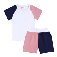 Load image into Gallery viewer, 2 Pieces Set Baby Kid Unisex Color-blocking T-Shirts And Shorts Wholesale 23030314
