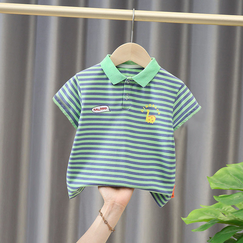 Baby Kid Boys Striped Letters Cartoon Print Polo Shirts Wholesale 230303140