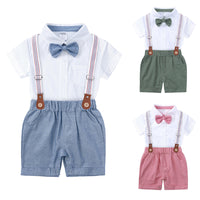Load image into Gallery viewer, 2 Pieces Set Baby Boys Dressy Bow Shirts And Solid Color Rompers Wholesale 230303141
