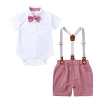 Load image into Gallery viewer, 2 Pieces Set Baby Boys Dressy Bow Shirts And Solid Color Rompers Wholesale 230303141

