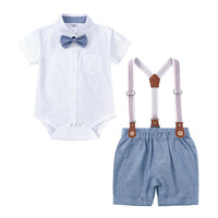Load image into Gallery viewer, 2 Pieces Set Baby Boys Dressy Bow Shirts And Solid Color Rompers Wholesale 230303141
