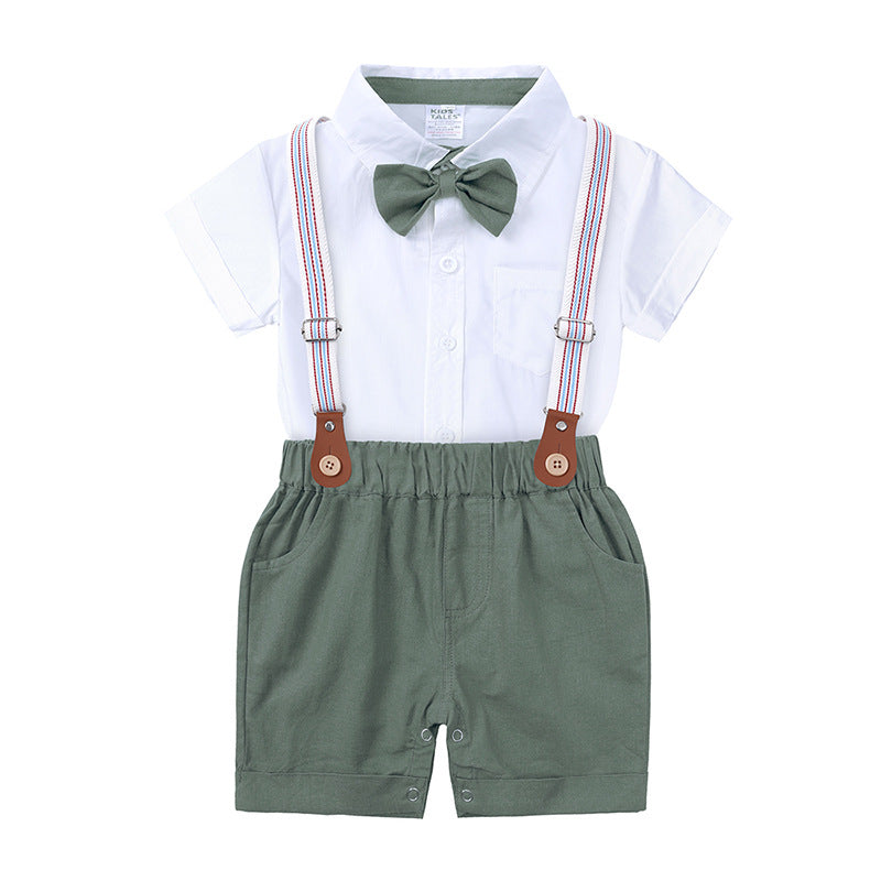 2 Pieces Set Baby Boys Dressy Bow Shirts And Solid Color Rompers Wholesale 230303141