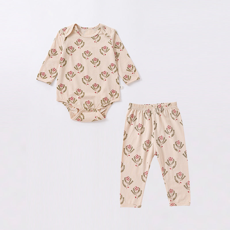 2 Pieces Set Baby Unisex Flower Cartoon Print Rompers And Pants Wholesale 230303168