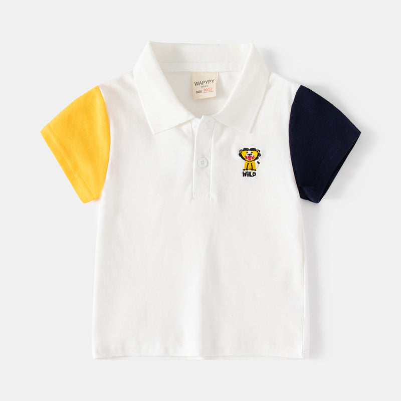 Baby Kid Boys Color-blocking Cartoon Embroidered Polo Shirts Wholesale 230303203
