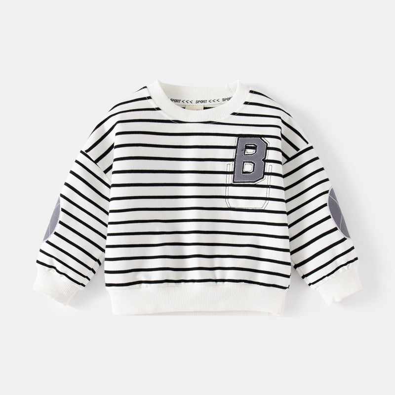 Baby Kid Boys Striped Embroidered Alphabet Hoodies Sweatshirts Wholesale 230303205