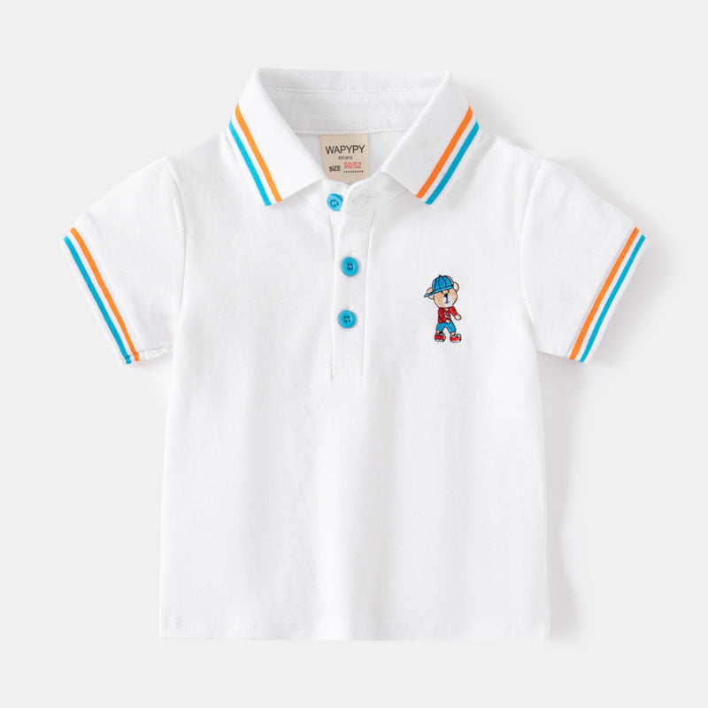 Baby Kid Boys Striped Cartoon Embroidered Polo Shirts Wholesale 230303237