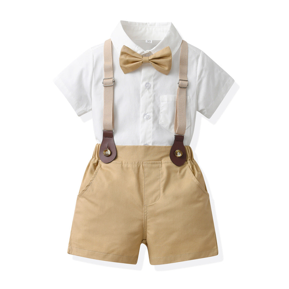 2 Pieces Set Baby Kid Boys Birthday Party Bow Shirts And Solid Color Rompers Wholesale 230303253