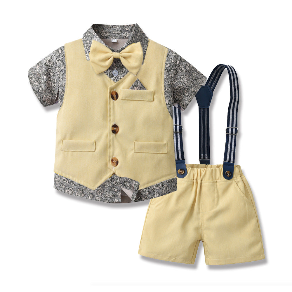 3 Pieces Set Baby Kid Boys Birthday Party Flower Bow Shirts Vests Waistcoats And Color-blocking Rompers Wholesale 230303254