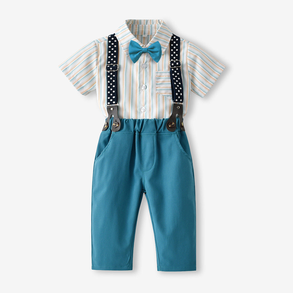 2 Pieces Set Baby Kid Boys Striped Shirts And Solid Color Jumpsuits Wholesale 230303259