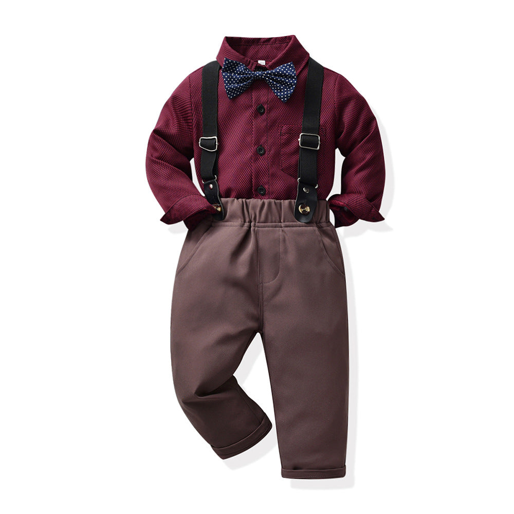 2 Pieces Set Baby Kid Boys Striped Bow Shirts And Solid Color Jumpsuits Wholesale 230303261