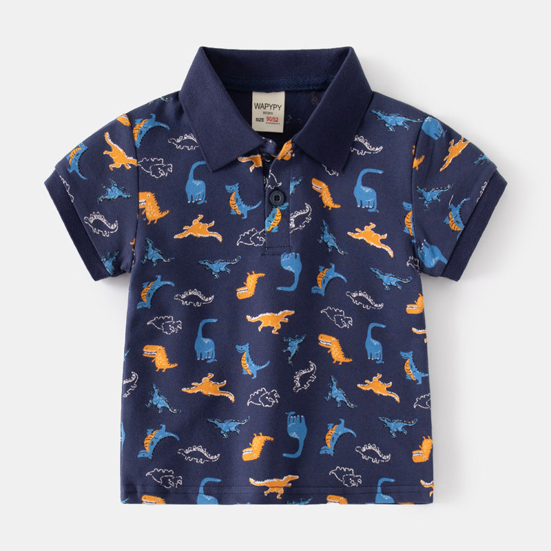 Baby Kid Boys Dinosaur Cartoon Print Polo Shirts Wholesale 230303277