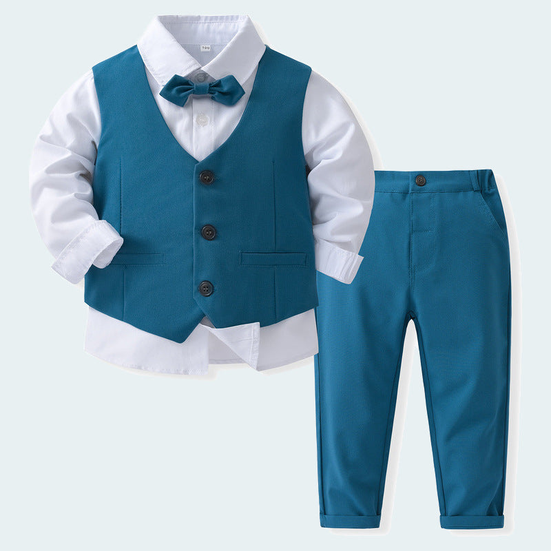 3 Pieces Set Baby Kid Boys Dressy Solid Color Bow Shirts Vests Waistcoats And Pants Wholesale 230303293
