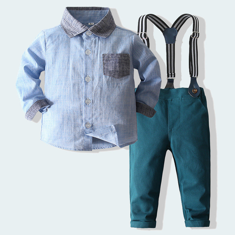 2 Pieces Set Baby Kid Boys Birthday Party Color-blocking Shirts And Striped Jumpsuits Wholesale 23030340