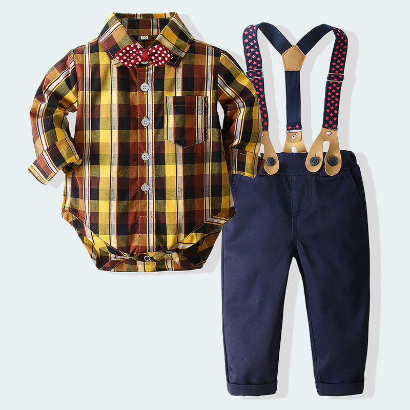 2 Pieces Set Baby Boys Birthday Party Checked Bow Rompers And Star Jumpsuits Wholesale 23030341