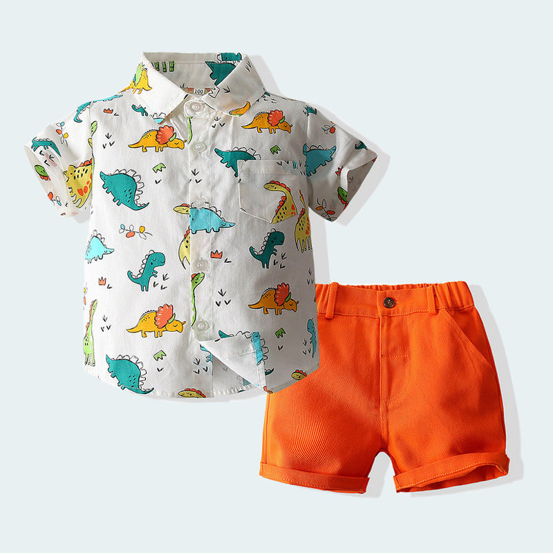 2 Pieces Set Baby Kid Boys Dinosaur Shirts And Solid Color Shorts Wholesale 23030361
