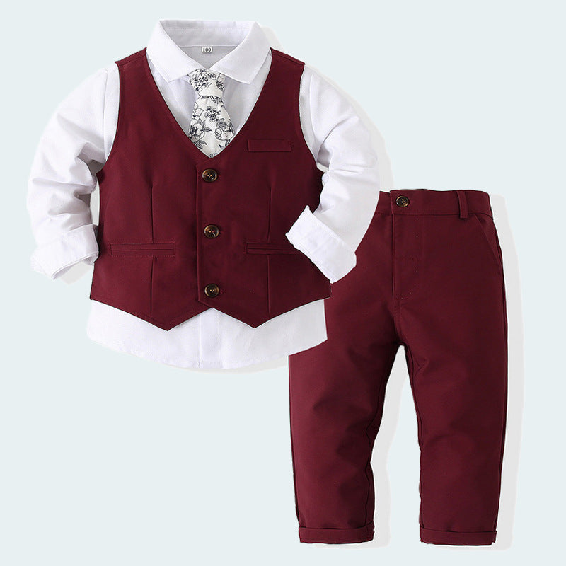 3 Pieces Set Baby Kid Boys Birthday Party Bow Shirts Solid Color Vests Waistcoats And Pants Wholesale 23030367