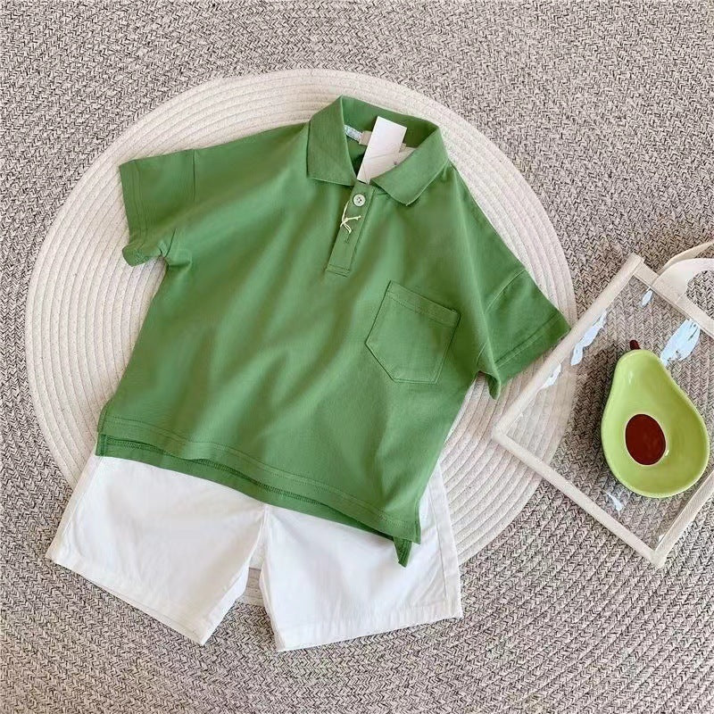 2 Pieces Set Baby Kid Boys Solid Color Polo Shirts And Shorts Wholesale 23030393