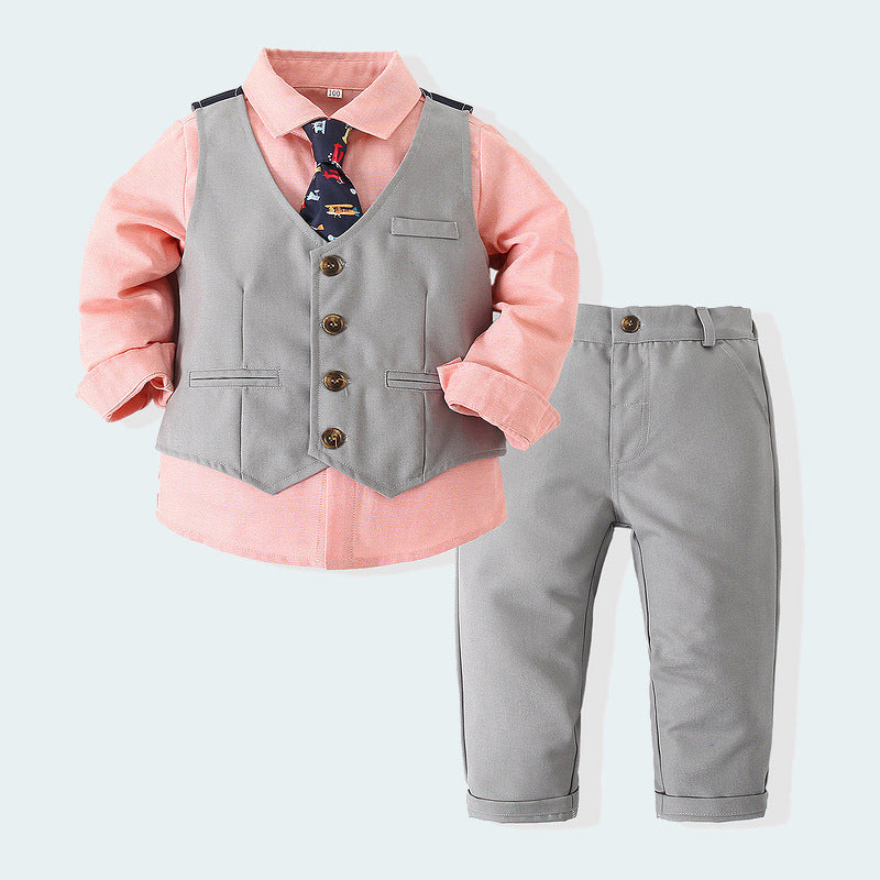 3 Pieces Set Baby Kid Boys Birthday Party Solid Color Bow Shirts And Color-blocking Vests Waistcoats And Pants Wholesale 23030396