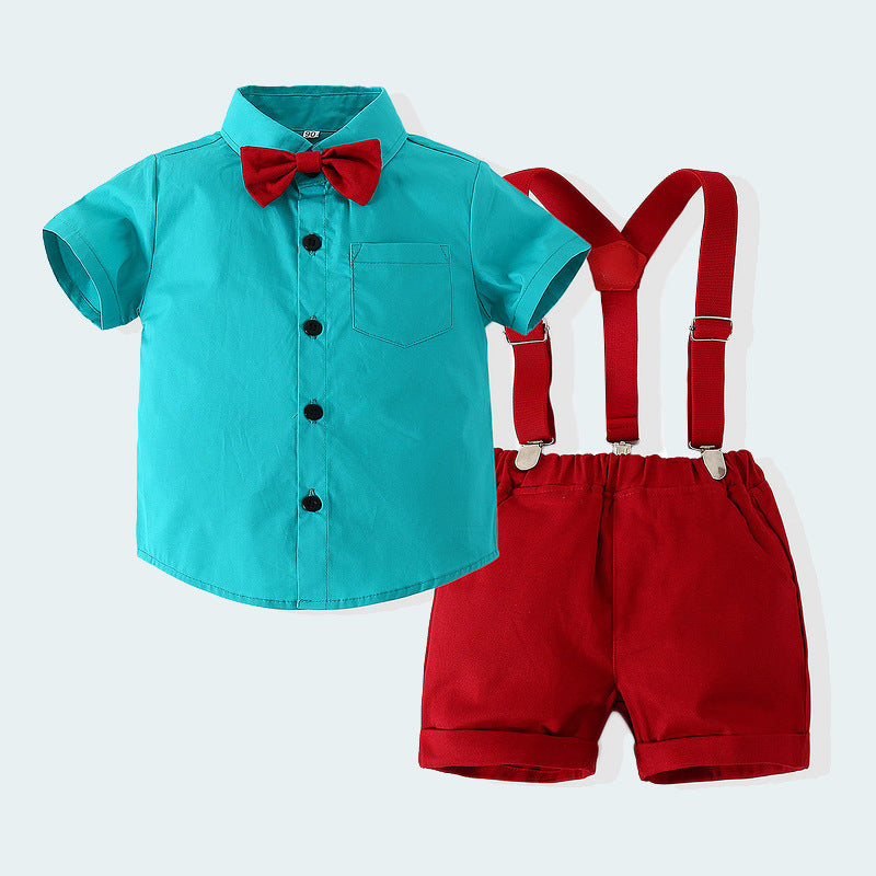 2 Pieces Set Baby Kid Boys Birthday Party Solid Color Bow Shirts And Rompers Wholesale 23030397
