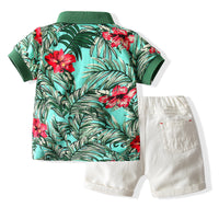 Load image into Gallery viewer, 2 Pieces Set Baby Kid Boys Color-blocking Flower Print Shirts And Ripped Shorts Wholesale 23030801
