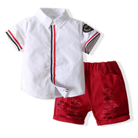 Load image into Gallery viewer, 2 Pieces Set Baby Kid Boys Color-blocking Flower Print Shirts And Ripped Shorts Wholesale 23030801
